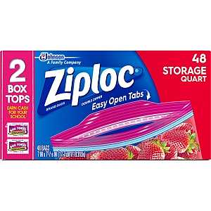 Ziploc 310 Series Storage Bag, Double Zipper Closure, 7-7/16 in W, 7 in L, 1 qt Capacity, Plastic