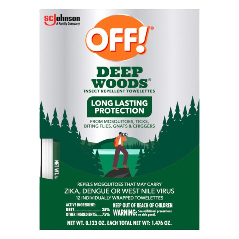 OFF! Deep Woods 54996 Insect Repellent Towelette, 12 CT Pack, Liquid, Clear/White, Alcohol, Pack of 12