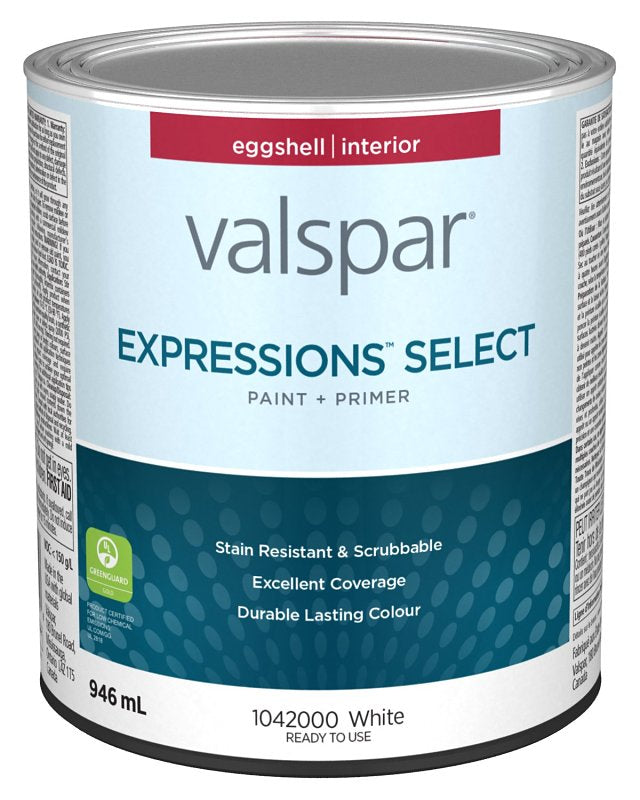 Expressions Select 029.1042000.005 Interior Paint and Primer, Eggshell, White, 1 qt, 37 sq-m Coverage Area, Pack of 4