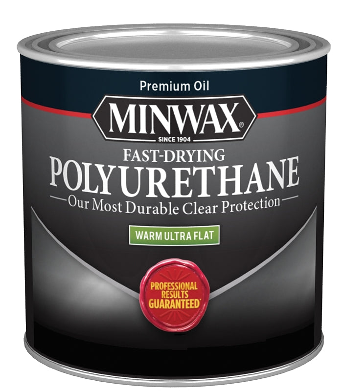 Minwax Fast-Drying 230114444 Polyurethane, Ultra Flat, Liquid, Clear, 0.5 pt