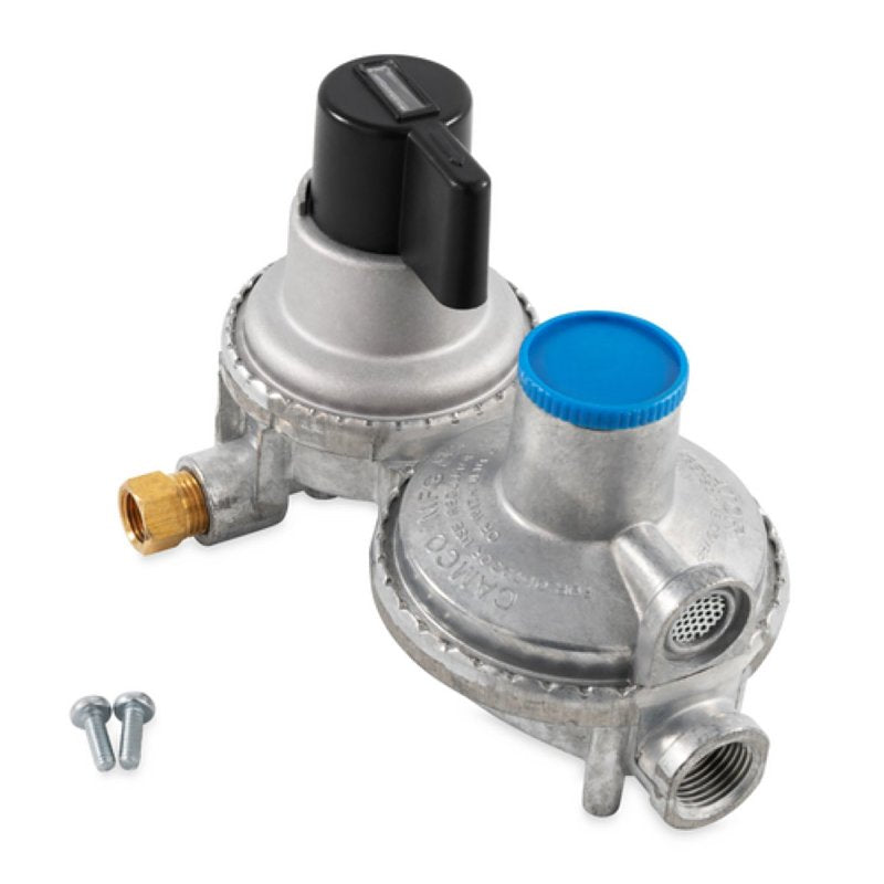 Camco USA 59005 Double-Stage Propane Regulator, 1/4 x 3/8 in Connection, 5 in L Hose