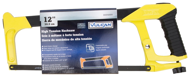 Vulcan JL-HS-508 Hacksaw, 12 in L Blade, 24 TPI, Steel Blade, 3-3/4 in D Throat, Steel Frame, Steel/TPR Grip Handle