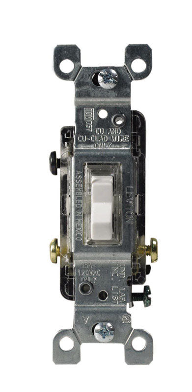 Leviton Illuminated 15 amps Single Pole Toggle Switch White 1 pk