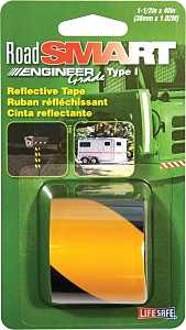 Incom RE838 Reflective Tape, 40 in L, 1-1/2 in W, Black/Yellow