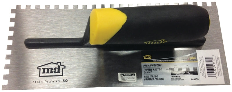 M-D 49110 Tile Installation Trowel, 1/4 in W x 1/4 in D Notch, 11 in L, 4-1/2 in W, Square Notch, Comfort-Grip Handle