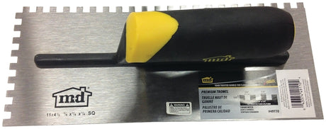 M-D 49110 Tile Installation Trowel, 1/4 in W x 1/4 in D Notch, 11 in L, 4-1/2 in W, Square Notch, Comfort-Grip Handle