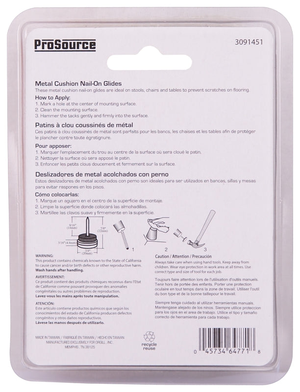 ProSource FE-50411-PS Furniture Glide, Metal, Nickel Plated, Nickel Plated, 3/4 x 3/4 x7/8 in Dimensions