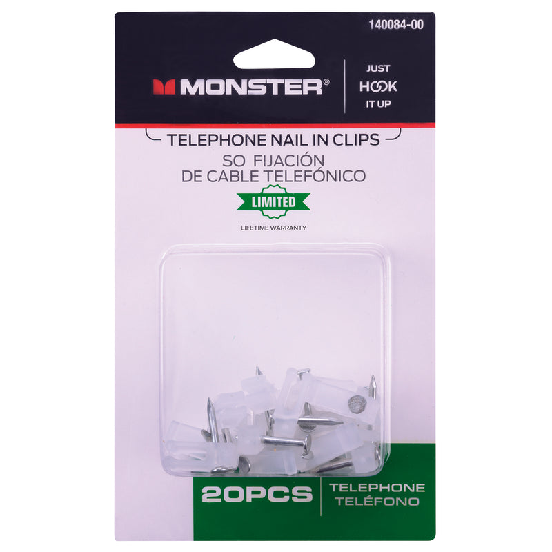 Monster Just Hook It Up 0 ft. L White Telephone Nail In Clips, Pack of 6