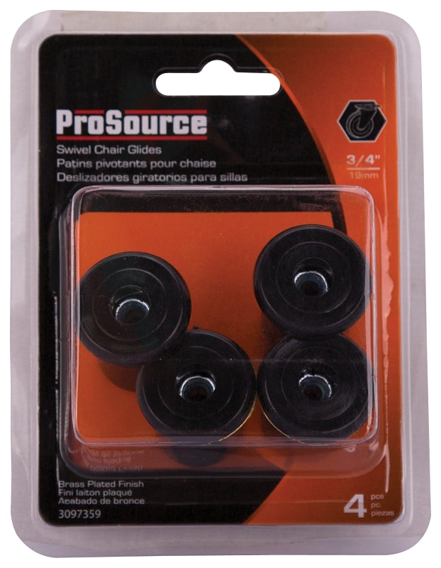 ProSource FE-51143-PS Furniture Slide Glide, PE/Steel, Black, Brass, 1-1/8 x 1-1/4 x 1-1/8 in Dimensions