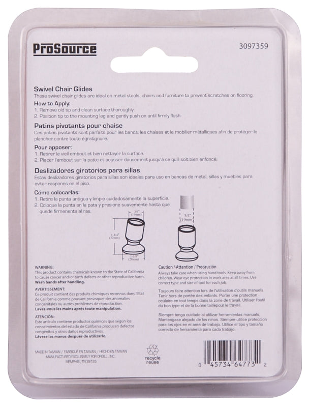 ProSource FE-51143-PS Furniture Slide Glide, PE/Steel, Black, Brass, 1-1/8 x 1-1/4 x 1-1/8 in Dimensions