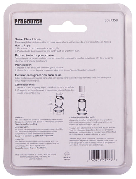 ProSource FE-51143-PS Furniture Slide Glide, PE/Steel, Black, Brass, 1-1/8 x 1-1/4 x 1-1/8 in Dimensions