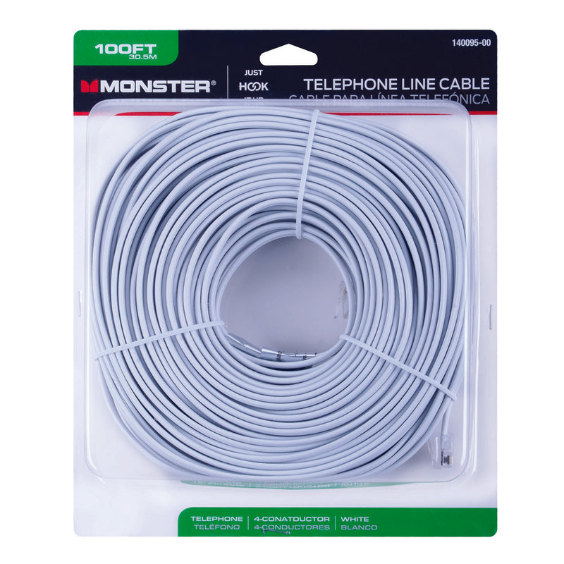 Monster Just Hook It Up 100 ft. L White Telephone Line Cord, Pack of 2