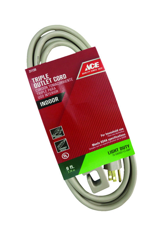 Ace Indoor 9 ft. L Beige Triple Outlet Cord 16/3 SJT