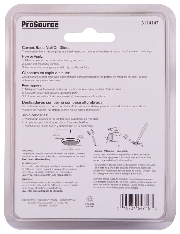 ProSource FE-S509-PS Furniture Glide, Carpet/Steel, Brown, Brown, 1 x 1 x 15/16 in Dimensions