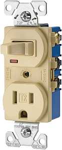 Eaton TR274V Combination Switch, 1-Pole, 15 A, 120/125 V, NEMA: NEMA 5-15R, Ivory