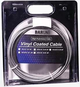 Baron 50201/50210 Aircraft Cable, 1/8 to 3/16 in Dia, 50 ft L, 340 lb Working Load, Galvanized Steel