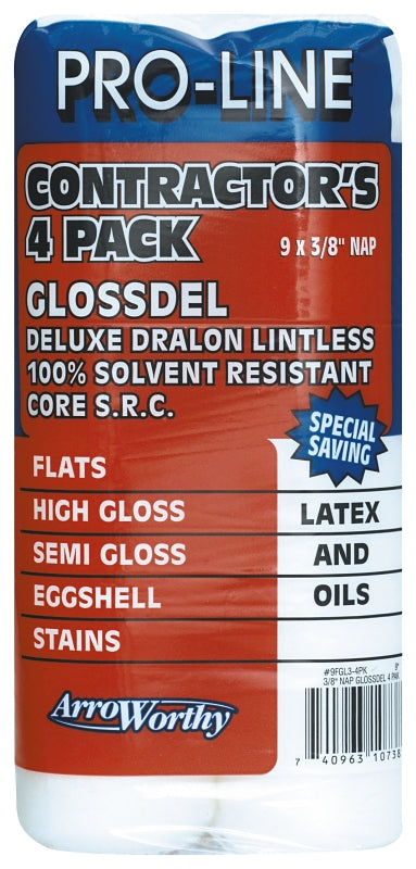 Arroworthy 9FGL3-4PK Paint Roller Cover, 3/8 in Thick Nap, 9 in L, Microfiber Cover, White