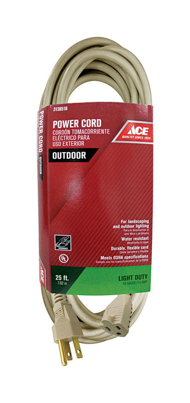 Ace Outdoor 25 ft. L Beige Extension Cord 16/3 SJTW