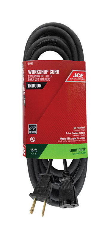 Ace Indoor 15 ft. L Black Extension Cord 16/2 SJO