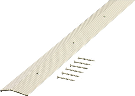 M-D 74187 Carpet Trim, 36 in L, 1.38 in W, Fluted Surface, Aluminum, Almond