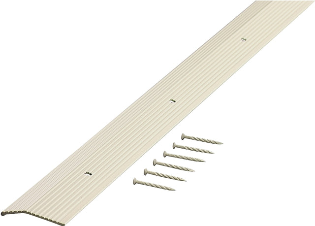 M-D 74187 Carpet Trim, 36 in L, 1.38 in W, Fluted Surface, Aluminum, Almond