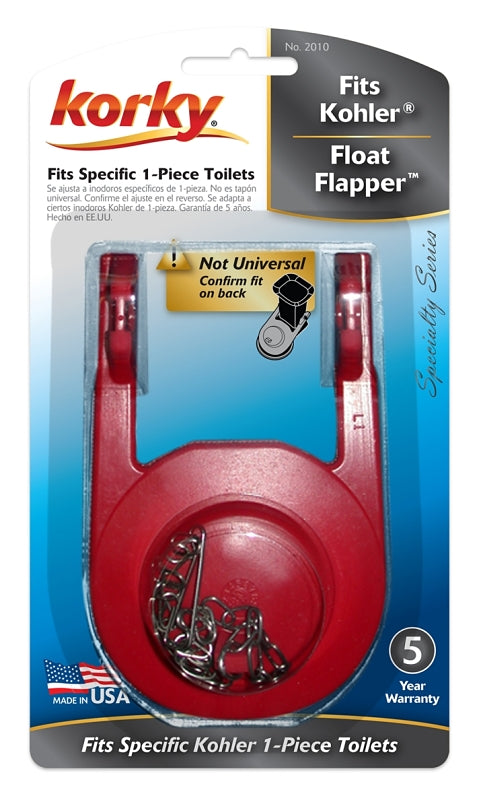 Korky 2010BP Float Toilet Flapper, Rubber, Red