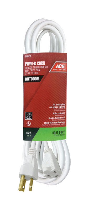 Ace Outdoor 15 ft. L White Extension Cord 16/3 SJTW