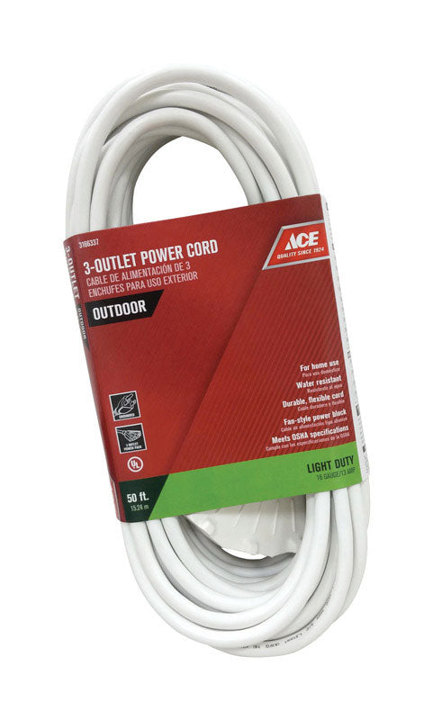 Ace Outdoor 50 ft. L White Triple Outlet Cord 16/3 SJTW