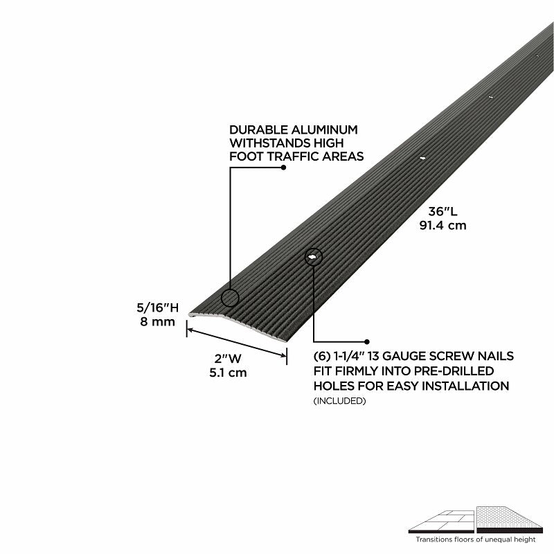 M-D 43366 Carpet Trim, 36 in L, 2 in W, 3/8 in Thick, Aluminum, Mocha
