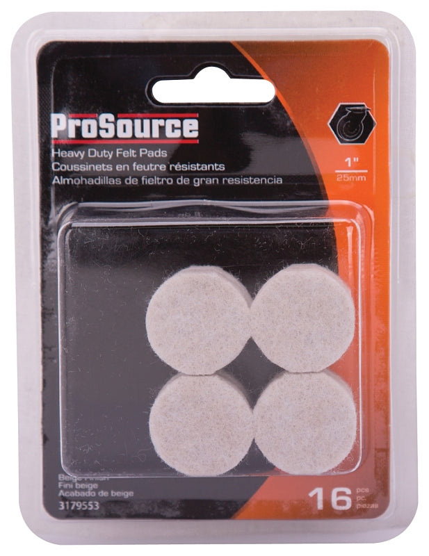 ProSource FE-50201-PS Furniture Pad, Felt Cloth, Beige, 1 in Dia, 3/16 in Thick, Round