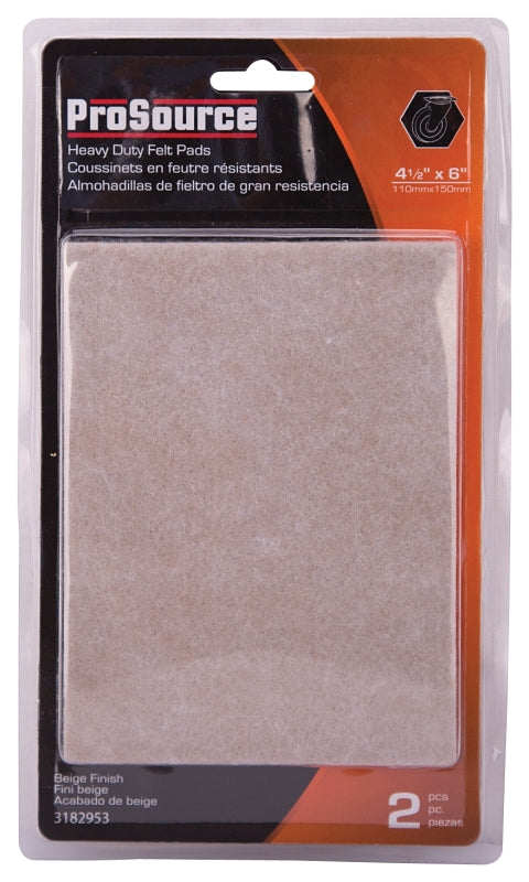 ProSource FE-S105-PS Furniture Pad, Felt Cloth, Beige, 4-1/2 x 6 in Dia, 4-1/2 in W, 3/16 in Thick, Square