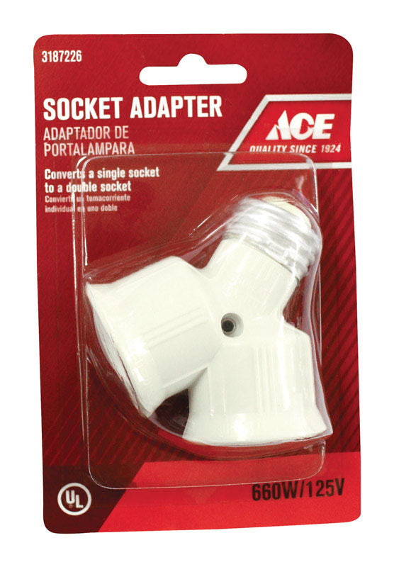 Ace Plastic Medium Base Twin Light Socket Adapter 1 pk
