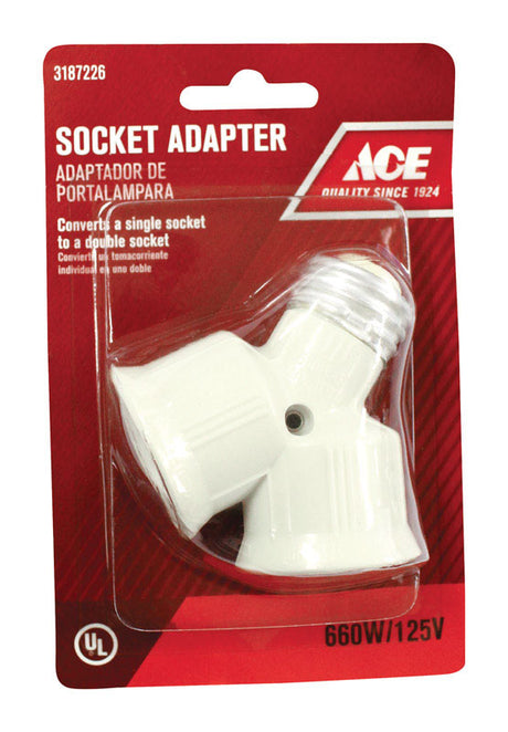 Ace Plastic Medium Base Twin Light Socket Adapter 1 pk