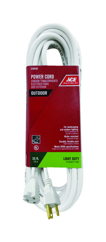 Ace Indoor or Outdoor 25 ft. L White Extension Cord 16/3 SJTWA