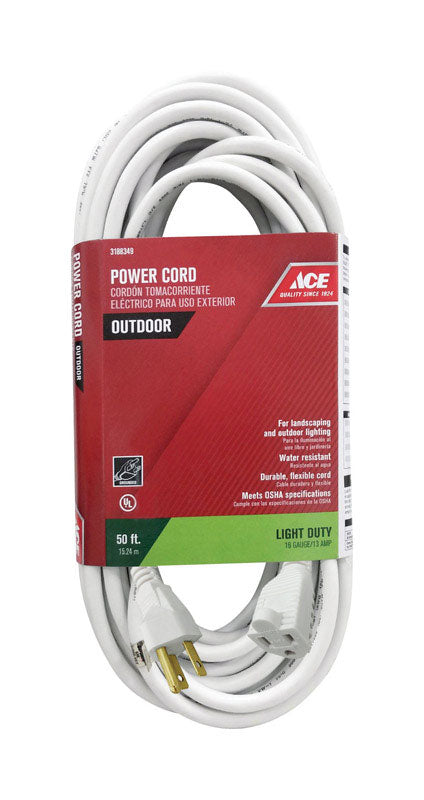 Ace Outdoor 50 ft. L White Extension Cord 16/3 SJTW