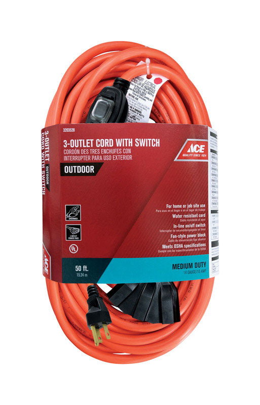 Ace Outdoor 50 ft. L Orange Extension Cord 14/3 SJTW