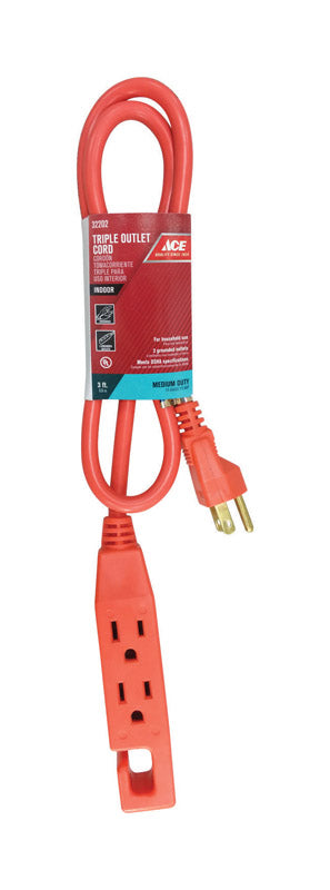 Ace Indoor 3 ft. L Orange Triple Outlet Cord 14/3 SJT