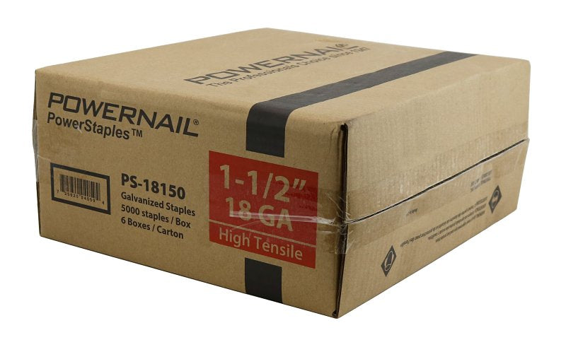 Powernail PowerStaples PS18150 Fine Wire Staple, 1/4 in W Crown, 1-1/2 in L Leg, 18 ga, Carbon Steel, Pack of 6
