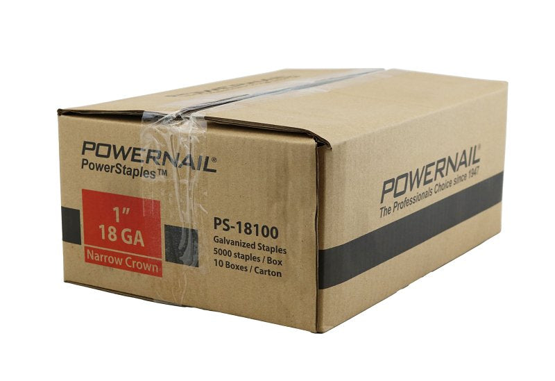 Powernail PowerStaples PS18100 Fine Wire Staple, 1/4 in W Crown, 1 in L Leg, 18 ga, Carbon Steel, Pack of 10
