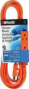 CCI 2864 Extension Cord, 16 AWG Cable, 9 ft L, 13 A, Orange