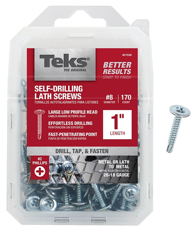 Teks 21528 Lath Screw, #8 Thread, 1.63 in L, Truss Head, Phillips Drive, Drill Point, Zinc