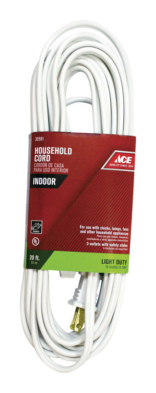 Ace Indoor 20 ft. L White Extension Cord 16/2 SPT-2
