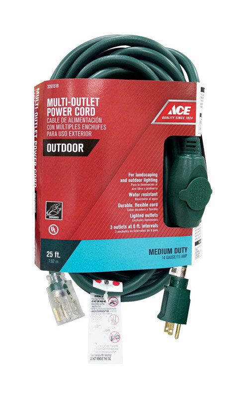 Ace Outdoor 25 ft. L Green Triple Outlet Cord 14/3 STW