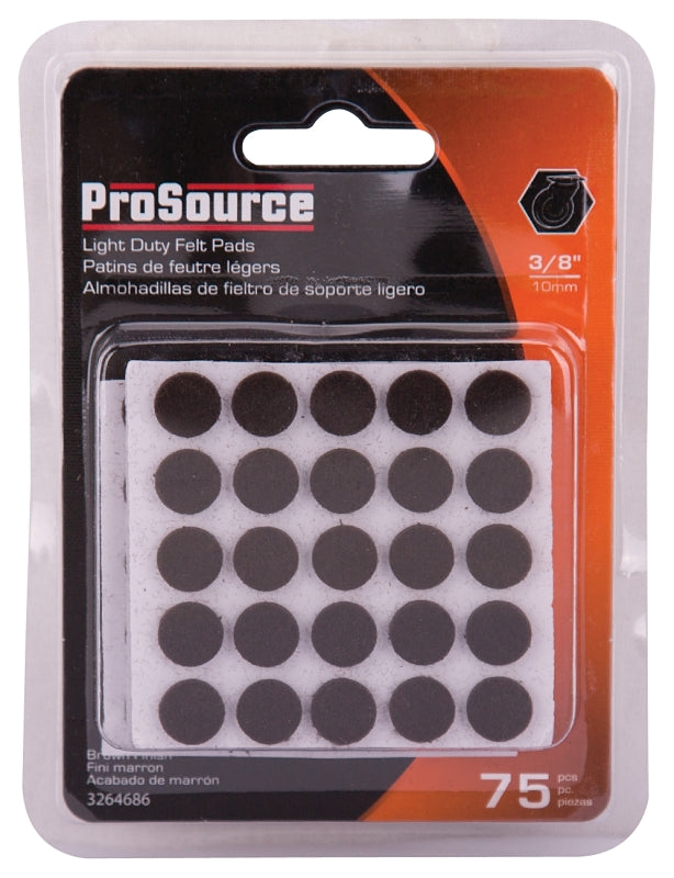 ProSource FE-S302-PS Furniture Pad, Felt Cloth, Brown, 3/8 in Dia, 5/64 in Thick, Round