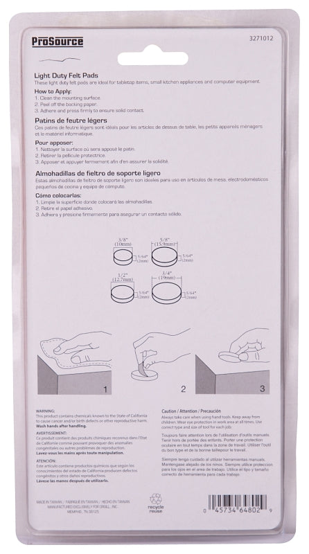 ProSource FE-S305-PS Furniture Pad, Felt Cloth, Brown, 3/8, 5/8, 1/2 and 3/4 in Dia, 5/64 in Thick, Round