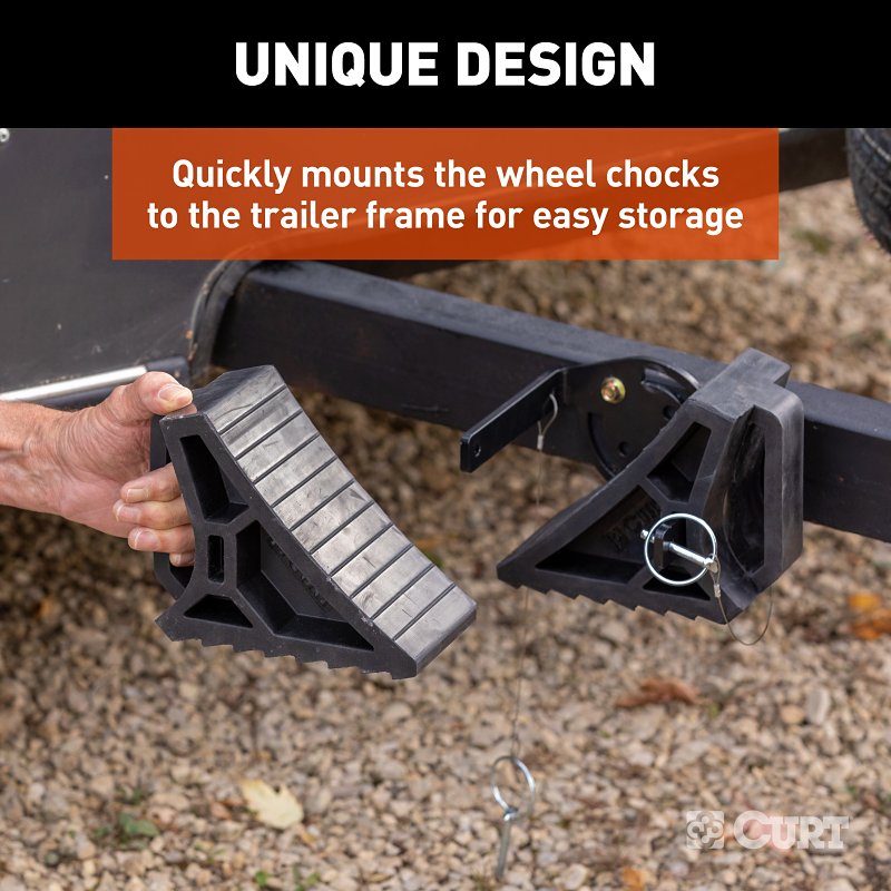 Curt 22802 Wheel Chock, 10 in L, 5-7/8 in W, 3-7/8 in H, Rubber/Steel