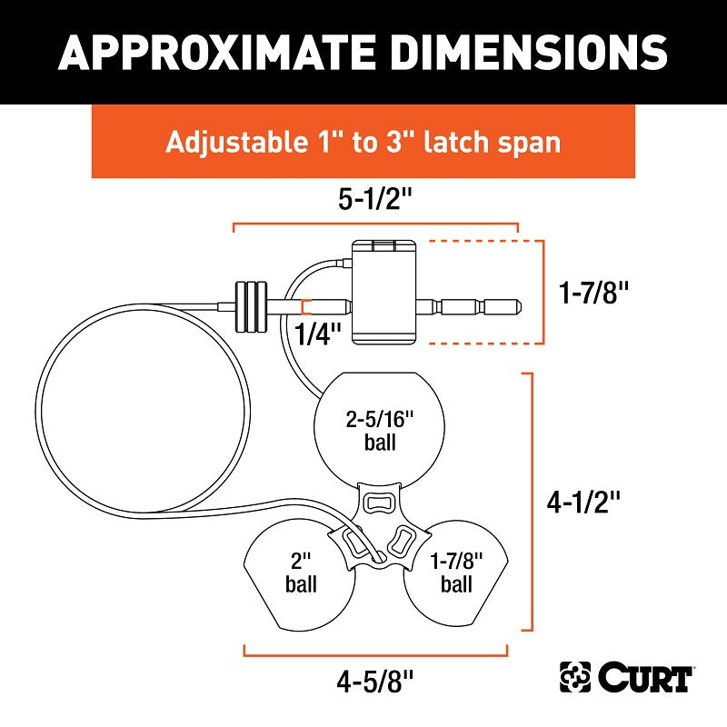 Curt 23083 Hitch and Tri-Ball Coupler Lock Set, 5/8 in Dia Pin, Carbon Steel, Chrome-Plated