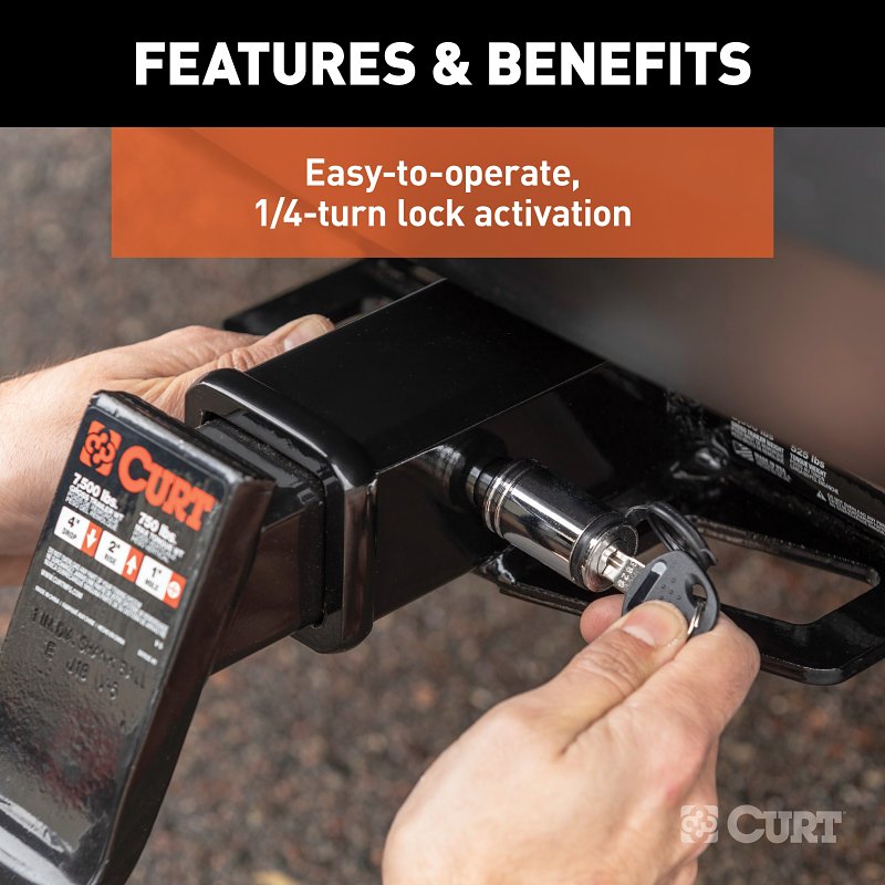 Curt 23515 Receiver Lock, 5/8 in Dia Shackle, For: 2 in Receiver Tube, Hitch Lock, Carbon Steel, Chrome
