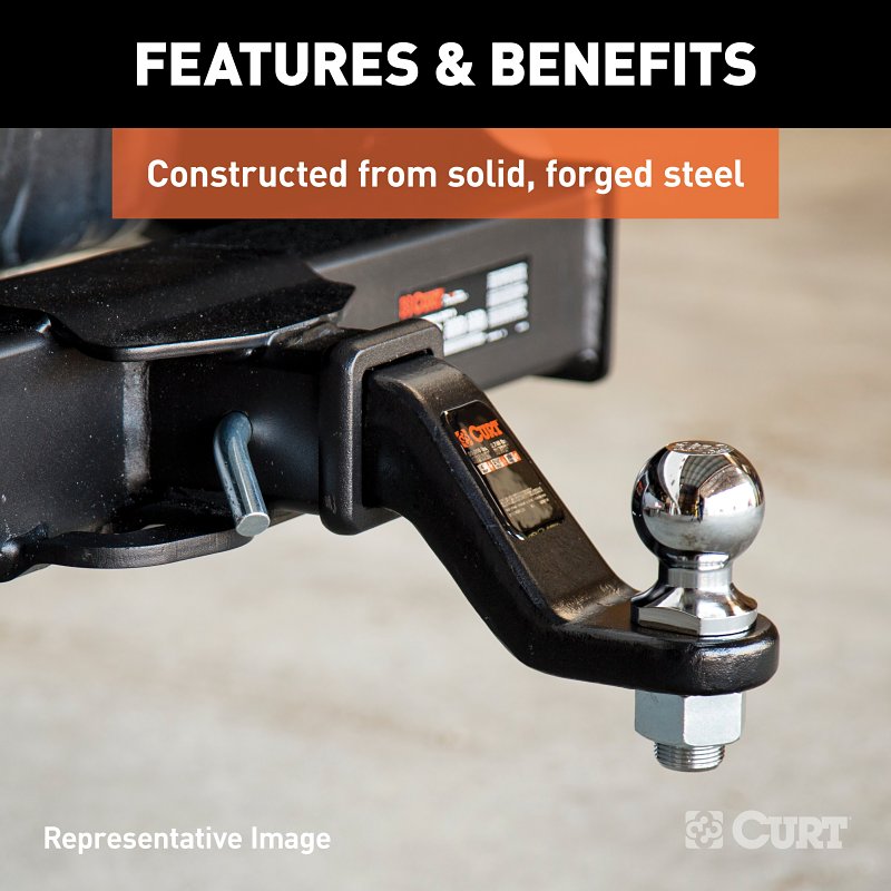 Curt 45340 Ball Mount, 8-1/2 in L, 2 in Drop, 1 in Rise, Class 5 Hitch, Steel, Carbide