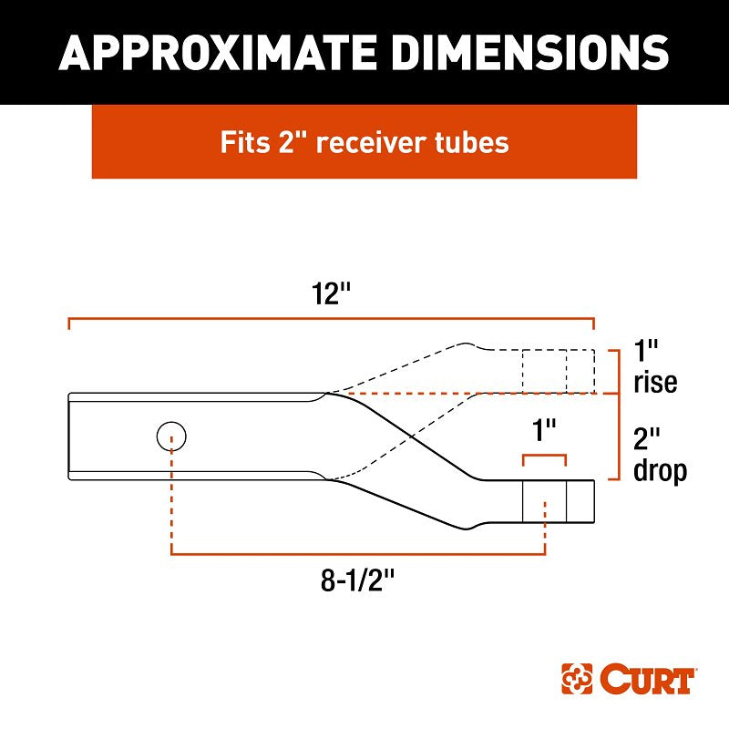 Curt 45360 Ball Mount, 8-1/2 in L, 2 in Drop, 1 in Rise, Class 3 Hitch, 1 in Dia Hitch Ball, Aluminum